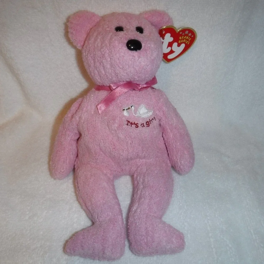 Ty Beanie Baby Baby Girl Bear Small Pink Excellent It's A Girl Swan 2002 - Picture 1 of 5